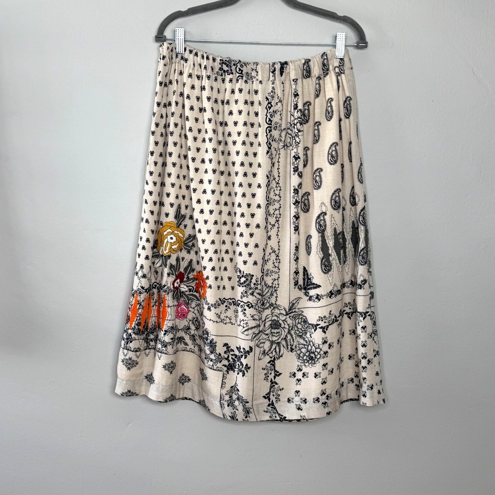 Anthropologie Vineet Bahl Devi Embroidered Midi Skirt Womens M Beige Boho Chic - Picture 8 of 14